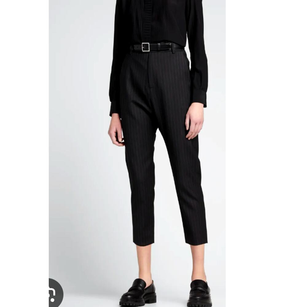 Nili Lotan 8 Virgin Wool Chelsea Pants $595 Pinstripe Straight Leg Dark Navy NWT